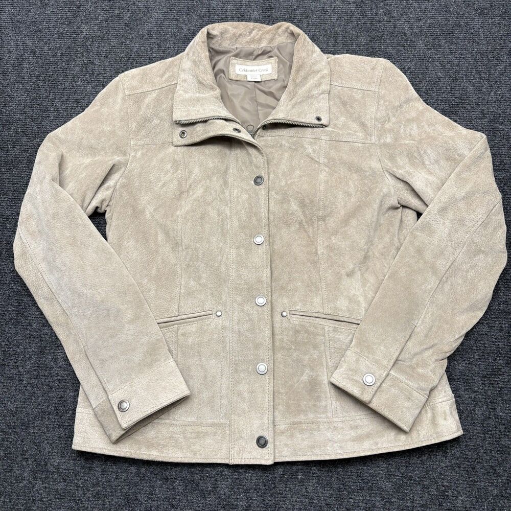Coldwater Creek Womens Suede Jacket XS 4 Tan Taupe Genuine Leather Full Zip Snap